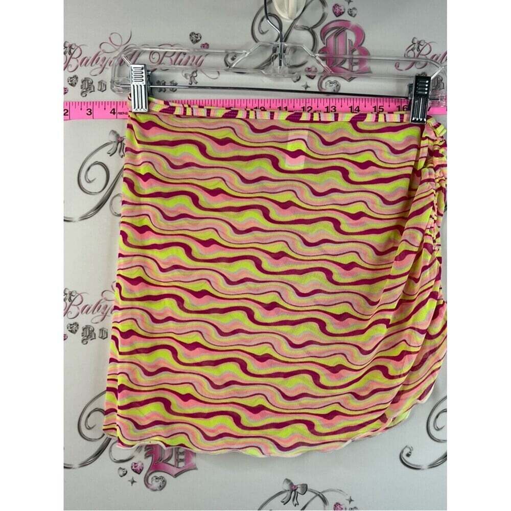 Cabana del Sol Mini Skirt / Bathing suit cover up Neon Wavy Stripe- Pink & Lime